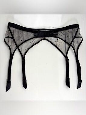 I.D. Sarrieri Black Stretch Silk & Nylon Swarovski Crystal Suspender Belt, Sz S